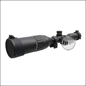 Begadi Sniper Scope / Zielfernrohr "CROW50" 4-16 x 50 mit bel. Absehen (rot/grün/blau), Montage & Sonnenblende -schwarz-