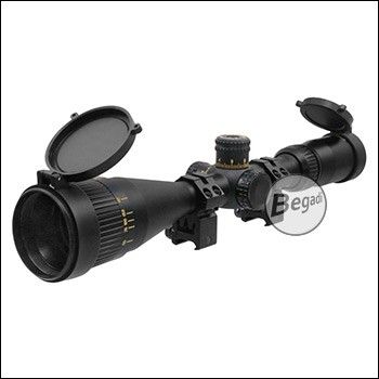 Begadi Sniper Scope / Zielfernrohr "CROW44" 4.5 - 18 x 44 mit bel. Absehen (rot/grün/blau), Montage & Sonnenblende [Gen.2]
