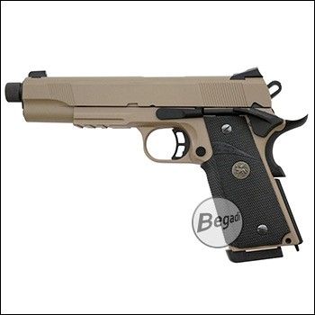 KJW KP-07 "PRO" GBB, Gas Version, mit Begadi Stainless Efficiency Ventil, CNC Alu Pistonhead, Koffer & Maintenance Kit -TAN- (frei ab 18 J.)