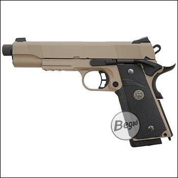 KJW KP-07 "PRO" GBB, CO2 Version, mit Begadi Stainless Efficiency Ventil, CNC Alu Pistonhead, Koffer & Maintenance Kit -TAN- (frei ab 18 J.)