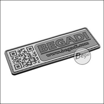 3D badge "Begadi Shop", QR code design, made of hard rubber, with velcro - gray / black