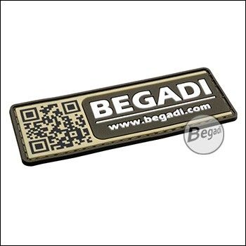 3D badge "Begadi Shop", QR code design, made of hard rubber, with Velcro - TAN