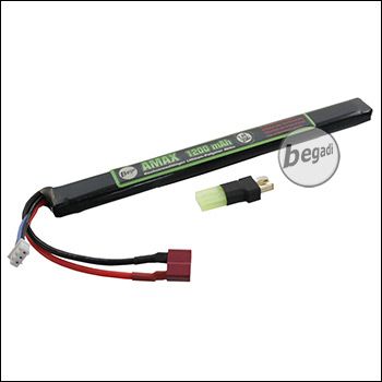 Begadi "AMAX" LiPo Akku 7,4V 1200mAh 25C -long- Single Stick mit Dean & Adapter auf Mini TAM