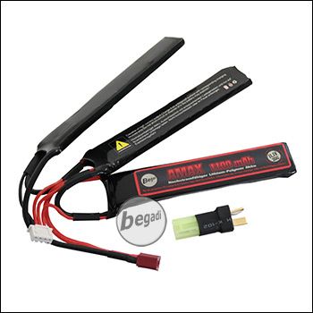 Begadi "AMAX" LiPo Akku 11,1V 1100mAh 20C Triple Stick mit Dean & Adapter auf Mini TAM -rot-