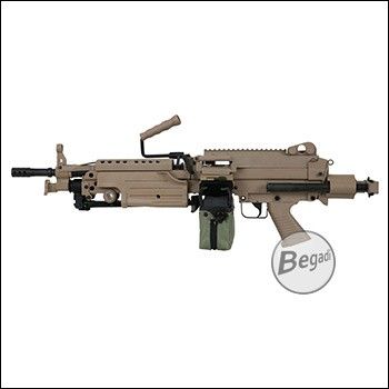 A&amp;K M249 PARA Upgrade LMG AEG, Nylon Version with PRO HopUp, TAN &lt; 0.5 J.