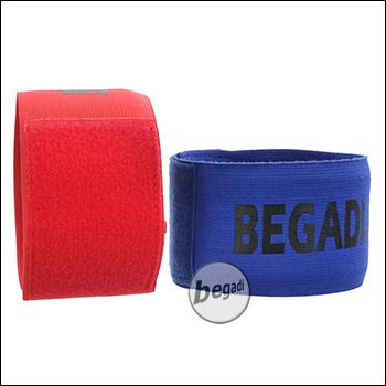 BEGADI Team Armband / Patch Set, rot/blau, 2 Stück, elastisch - mit Klettfläche für Patches