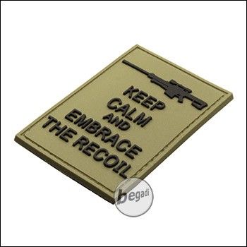 BE-X 3D badge "Embrace the Recoil", hard rubber, with velcro - TAN