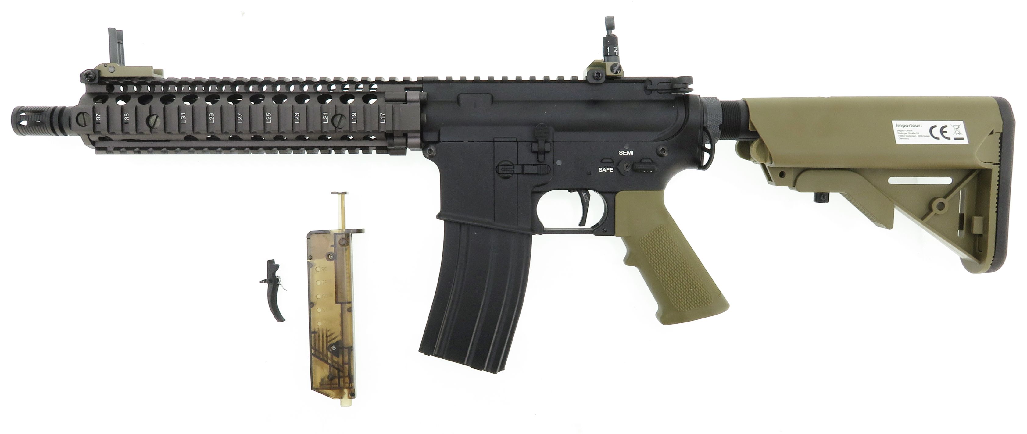 E&C M4 "MK18 MOD"- S-AEG mit Begadi CORE EFCS / Mosfet & PRO HopUp, mit MAXX Model Speedtrigger -bicolor- (frei ab 18 J.)