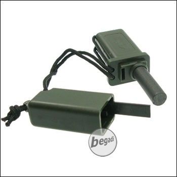 BE-X Feuerstahl mit Zunderbox – Feuerquelle für Airsoft, Outdoor & Milsim, olive