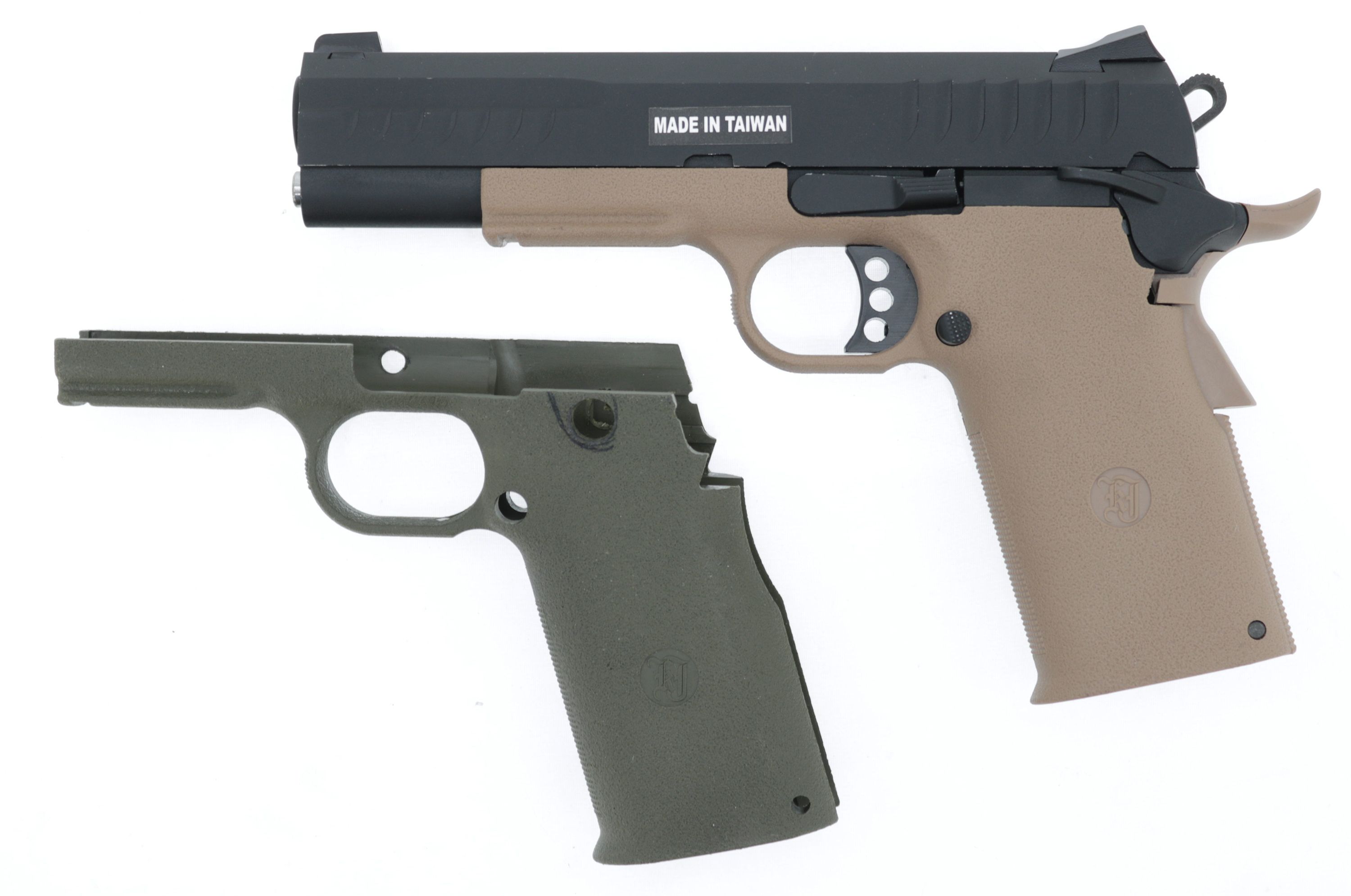 KJW KP-08 GBB, TAN, Gas Version (funktional !) + olive Griffstück separat (frei ab 18 J.)