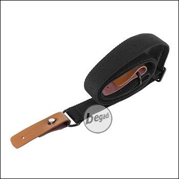 Begadi "AK Classic" Sling / Tragegurt aus Baumwoll Gurtband und Leder - schwarz