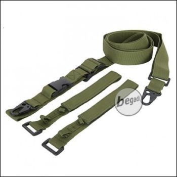 Begadi 3-Punkt Rifle Sling, multifunktional, mit 2 Adaptern "Gen 2" - olive