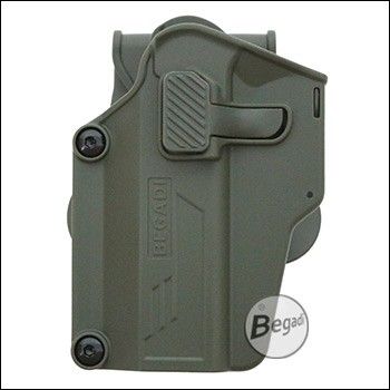 BEGADI "Multi Fit" Hartschalen Pistolen Holster mit Paddle, olive -links-