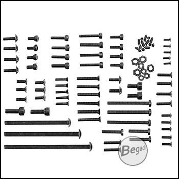 91 teiliges Begadi Schrauben Set (schwarz) für Airsoftwaffen aller Art (S-AEGs, GBB, HPA, Federdruck) - sortiert verpackt