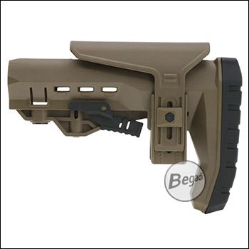 Begadi Universal M4 Schaft "Kinsman", aus nylonverstärktem Polymer, mit verstellbarer Wangenauflage - TAN