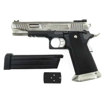 WE HiCapa Force GBB -schwarz / silber- inkl. Reddot Mount "Upgrade Version", mit CNC Alu Pistonhead & Koffer (frei ab 18 J.)