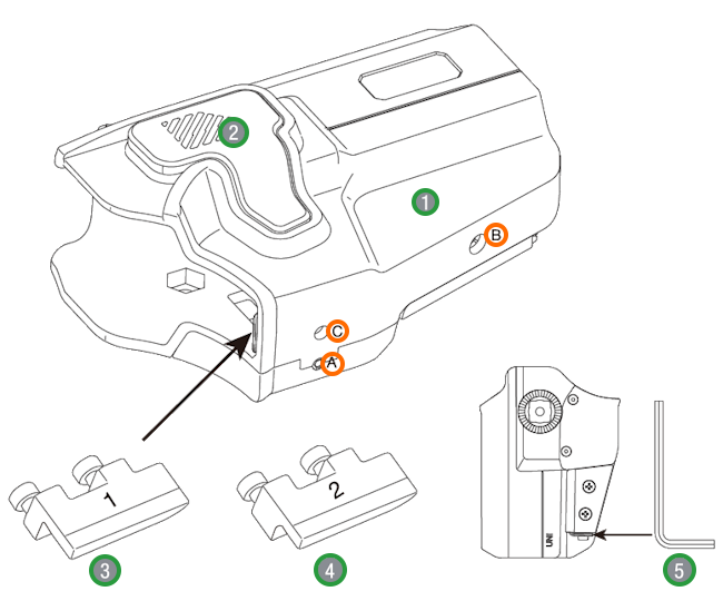 Begadi Universal Holster OSO mit markierten Bauteilen und Einstellpunkten